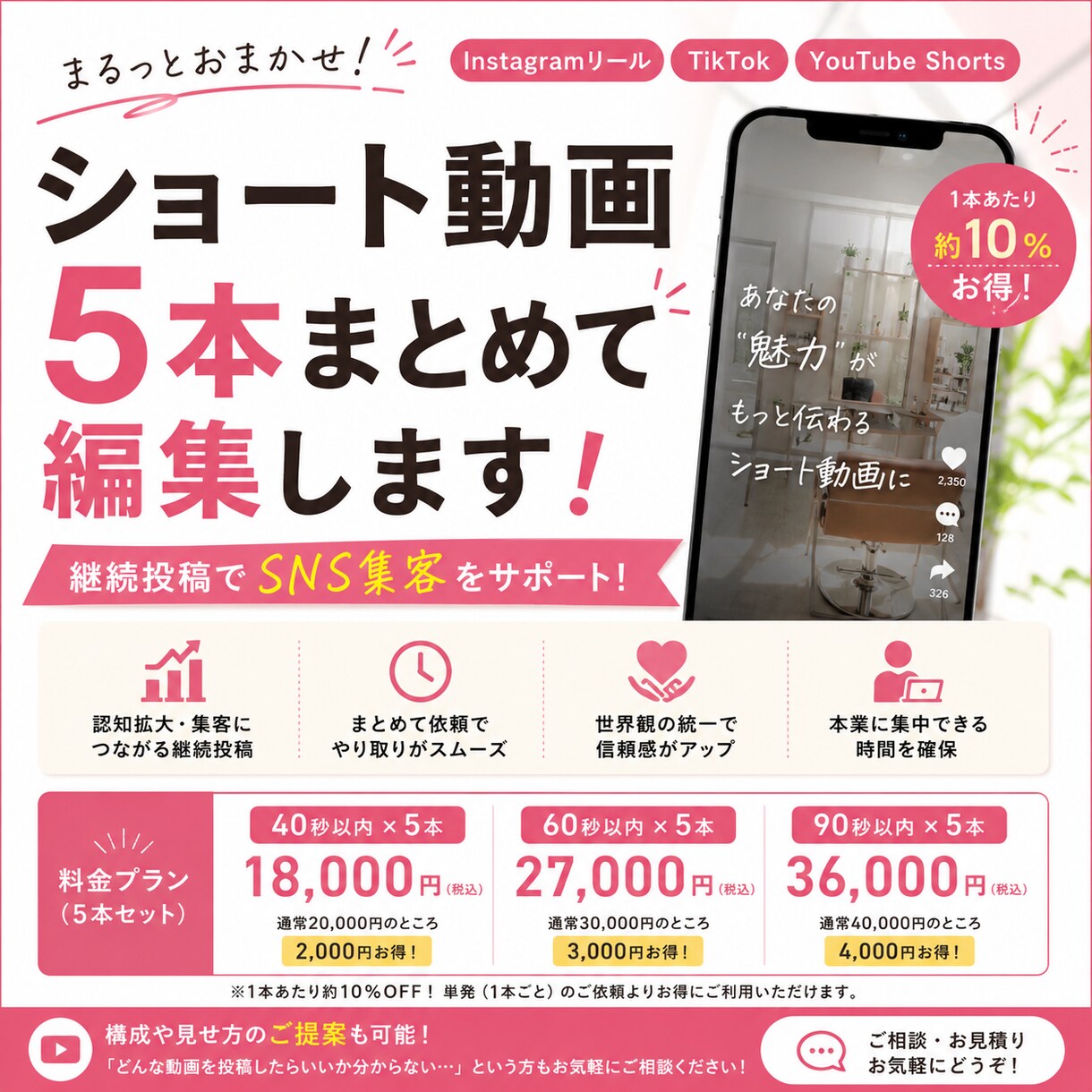 ショート動画5本まとめて編集します 月5本でSNS運用をサポート！ イメージ1