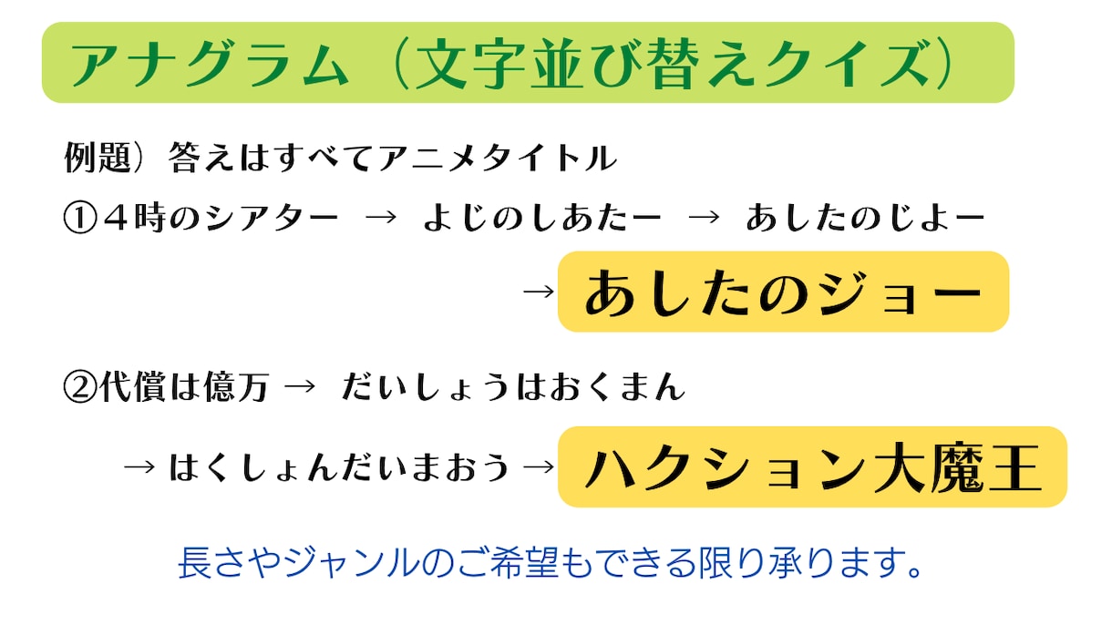 幅広くクイズを制作します 王道のものから一風変わったクイズまで イメージ3