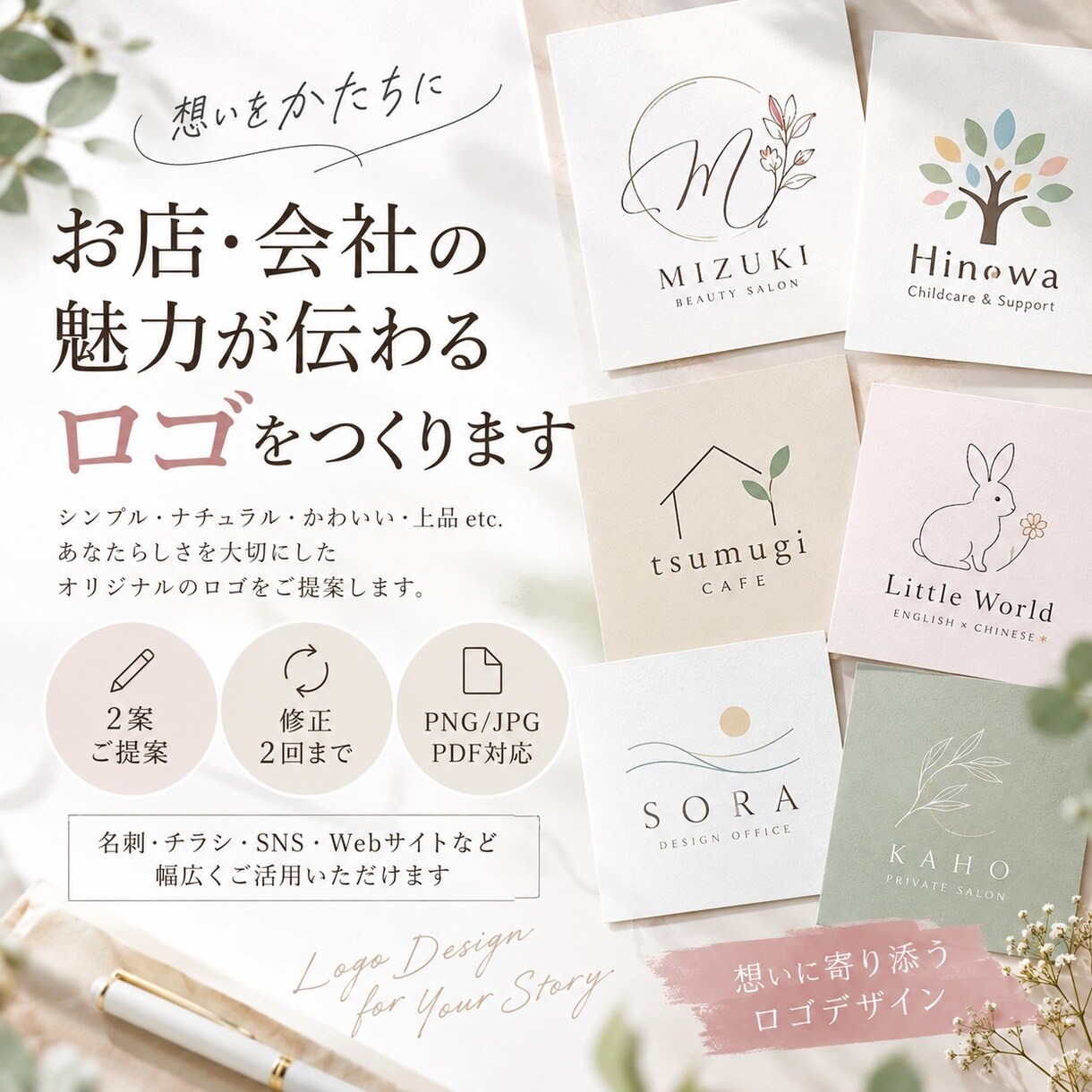 お店・会社の想いが伝わるロゴを作ります 店舗・サロン・福祉施設など、長く使えるロゴを提案します。 イメージ1