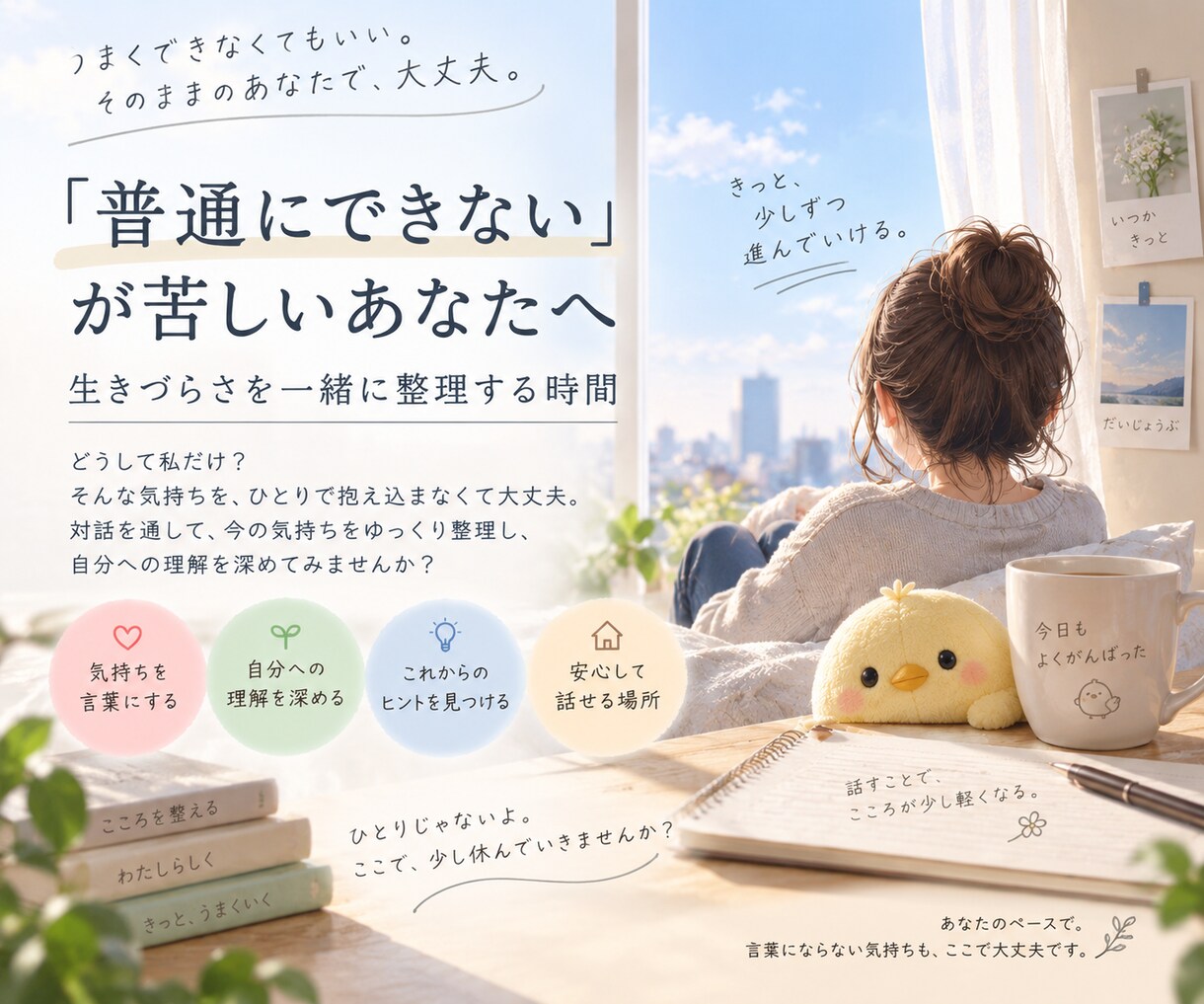 生きづらさや苦しい気持ちをお聴きします 「普通にできない」苦しさも、そのままお話しください イメージ1
