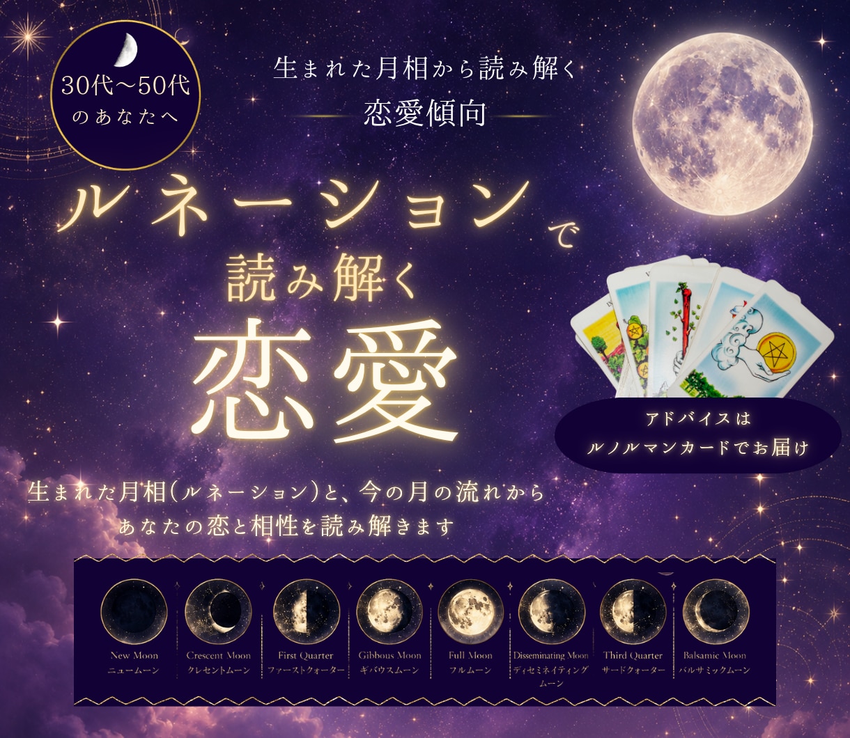 生まれた月相とカ―ドで２人の恋愛相性を読み解きます ◇惹かれ合う理由・すれ違い、二人の合う関わり方まで紐ときます イメージ4