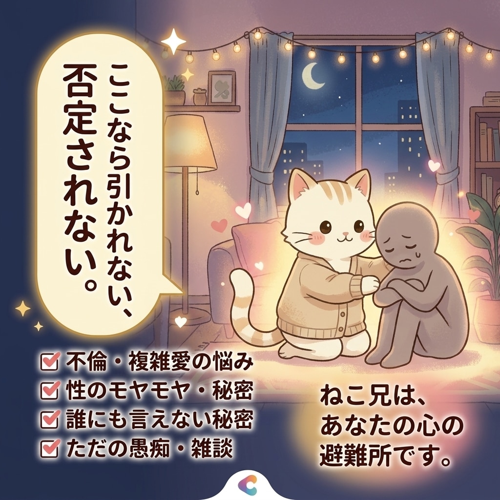夜間即レス：友達感覚で不倫や夜の悩みを聴きます 否定ゼロ！恋愛・ナイトライフ・雑談もフランクに イメージ3