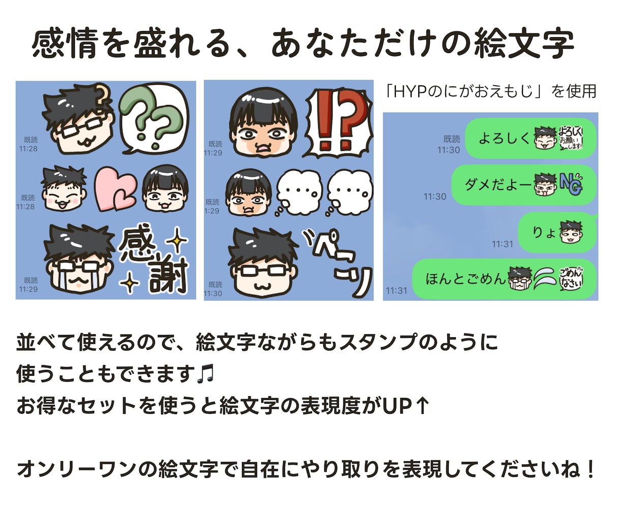 あなただけの似顔絵でLINE絵文字を作成します フルオーダーで8個のにがおえもじをお作りします イメージ5