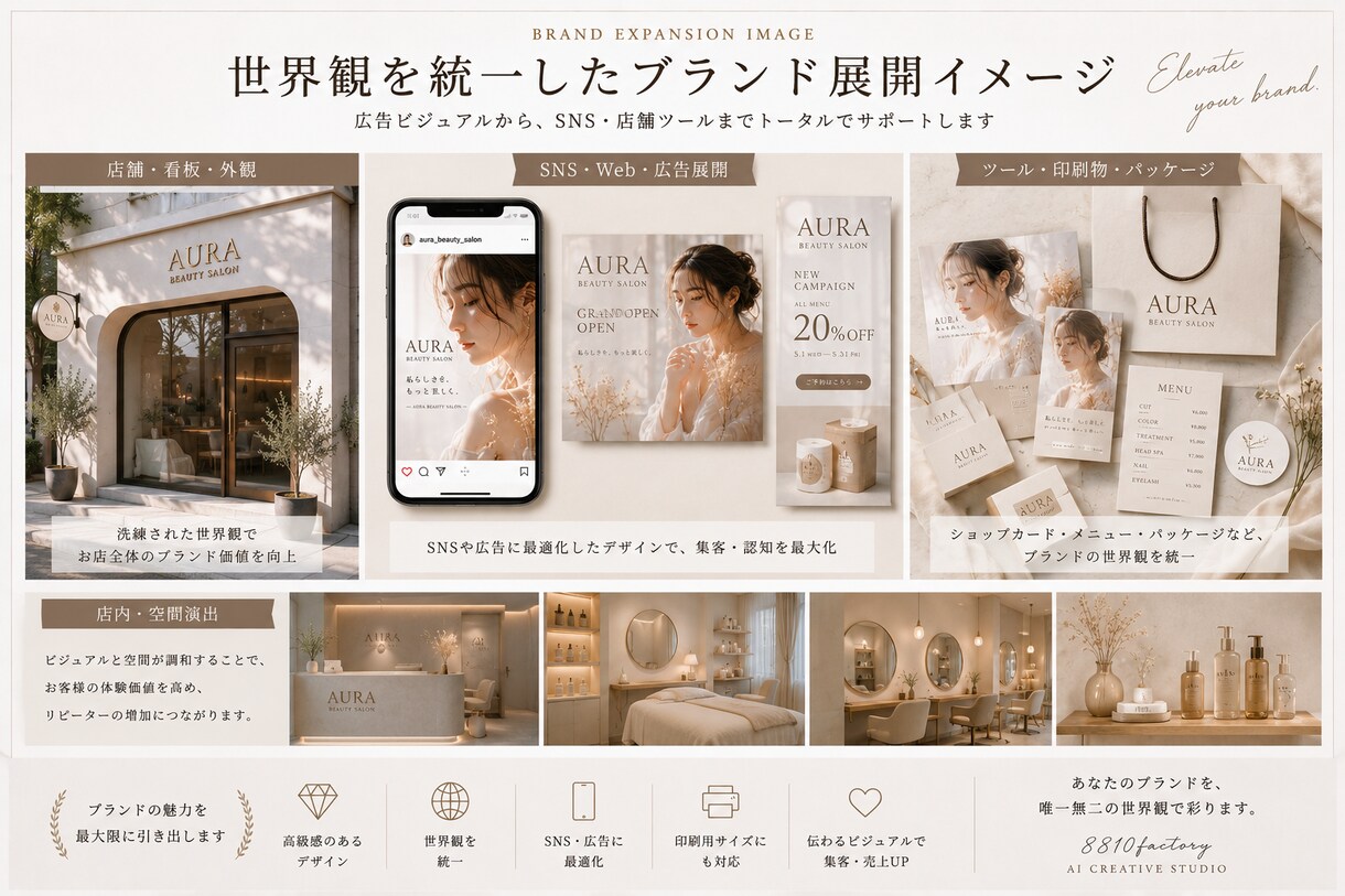 洗練された店舗広告ビジュアルを制作しますます 高級感と世界観でブランド価値を高めます イメージ4
