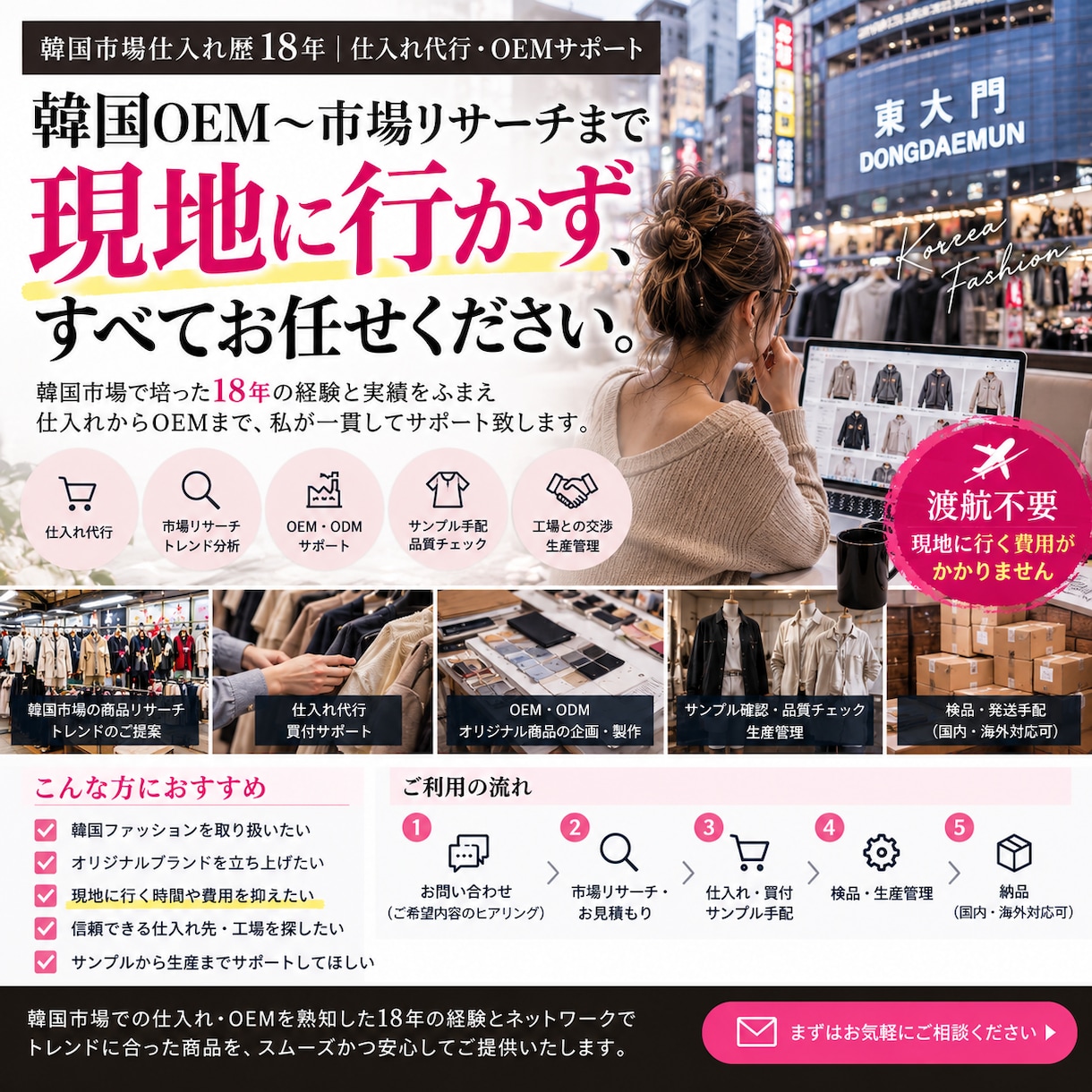 韓国歴18年の市場仕入れOEMサポート致します 仕入れ先価格交渉や最低発注数量（ロット）の交渉にも対応可能 イメージ1