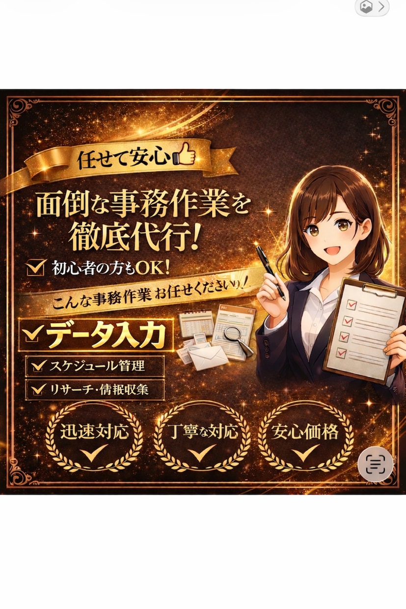面倒な事務作業を迅速・丁寧に代行します 最短対応・大量案件も歓迎！丁寧対応・ミス防止チェック込み！ イメージ1