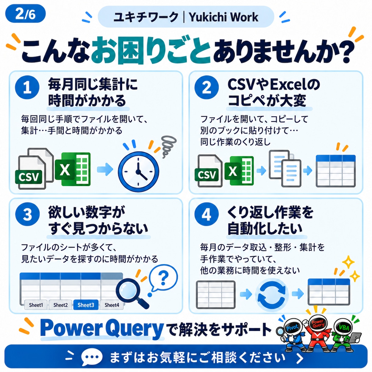 Excelのデータ整理・集計を効率化します パワークエリで毎月のコピペ・集計の手間を減らします イメージ2