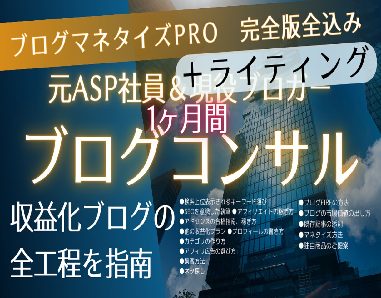 プロが30日間徹底コンサルで収益化ブログにします 私の全てを全力投入してアフィリエイト＆広告で収益化させます イメージ1