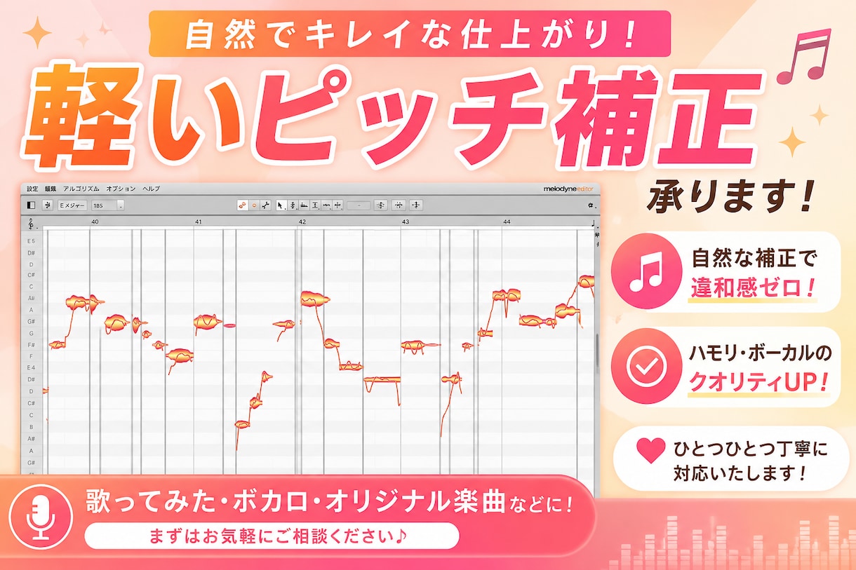 軽いピッチ補正を承ります 歌い直すほどでもないけど治ったらなぁ…という方向けです！ イメージ1