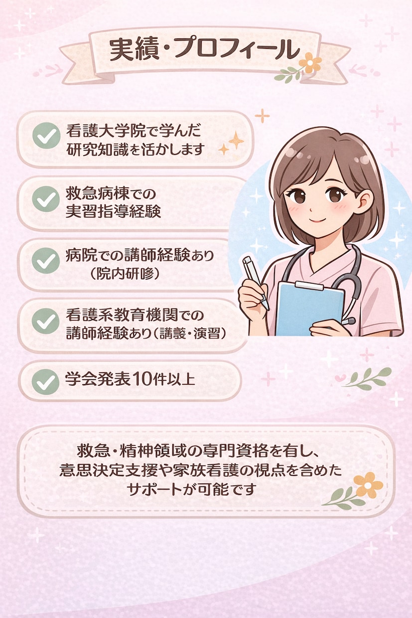 看護研究の抄録・論文作成を丁寧にサポートします 看護研究・抄録・資料作成まで対応 イメージ4