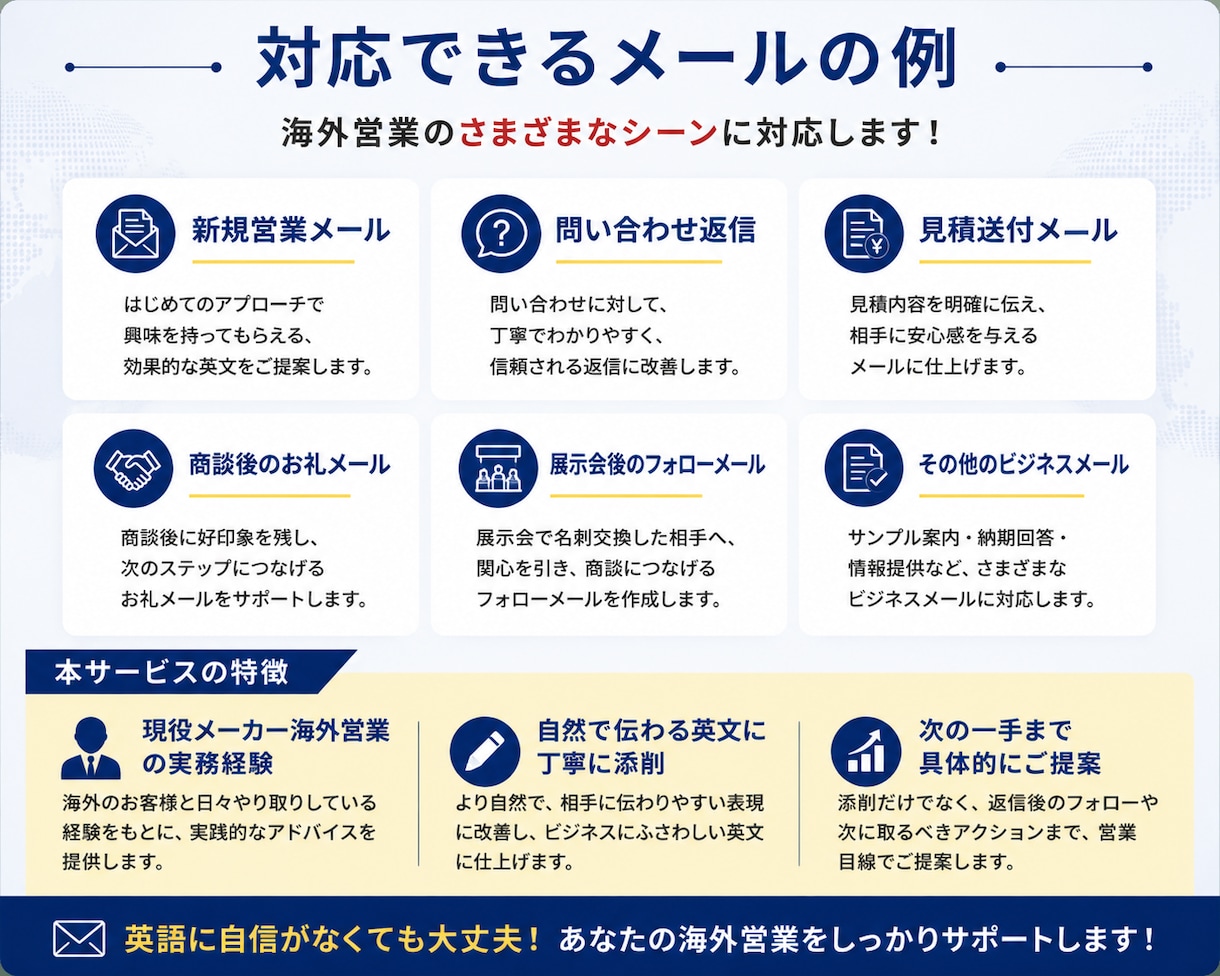 海外営業の英文メール添削します 実務経験をもとに次の一手までご提案します イメージ3
