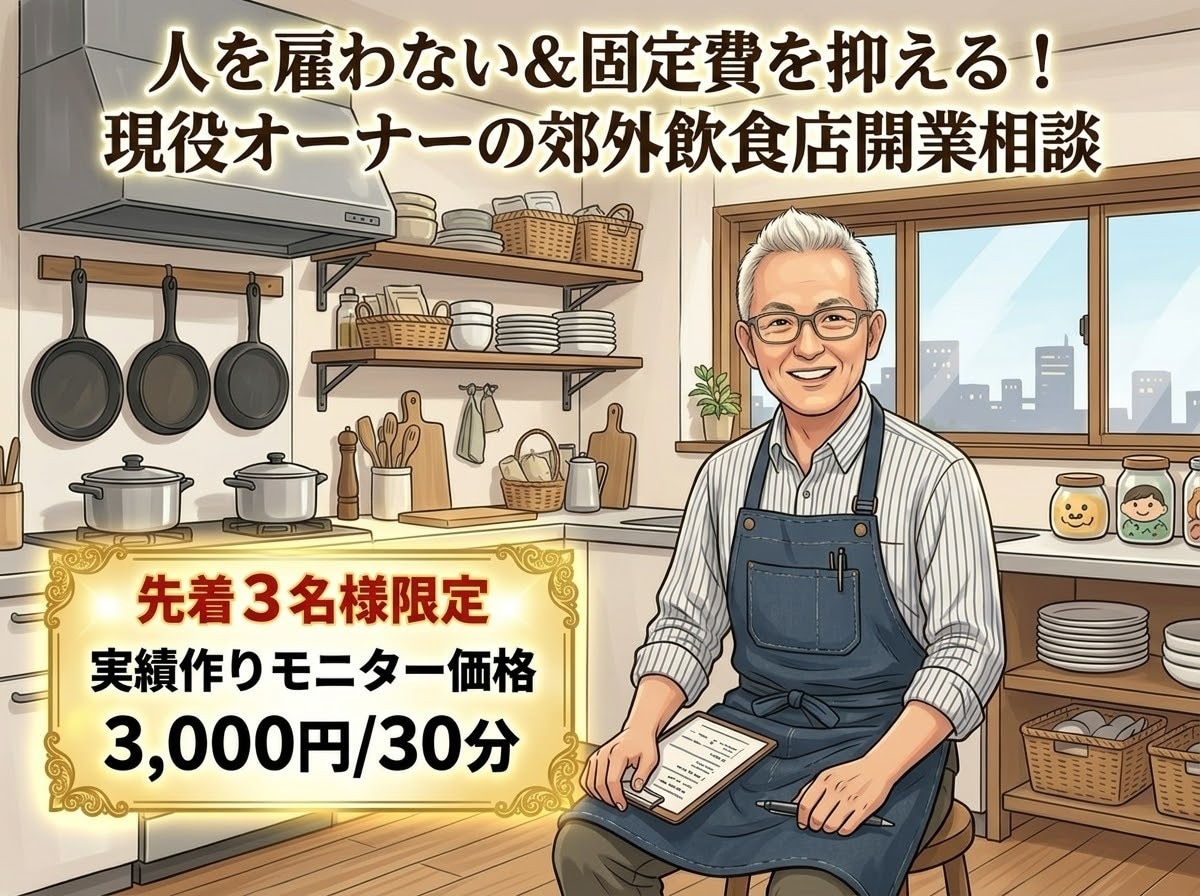 個人飲食店開業を洋食店オーナーが一緒に考えます 人は雇わない、かつ固定費は最低限に！郊外小店舗の開業相談。 イメージ1