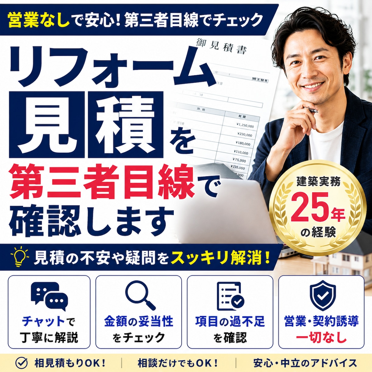 リフォーム見積を第三者目線で確認します 営業なしで建築実務目線で確認します イメージ1