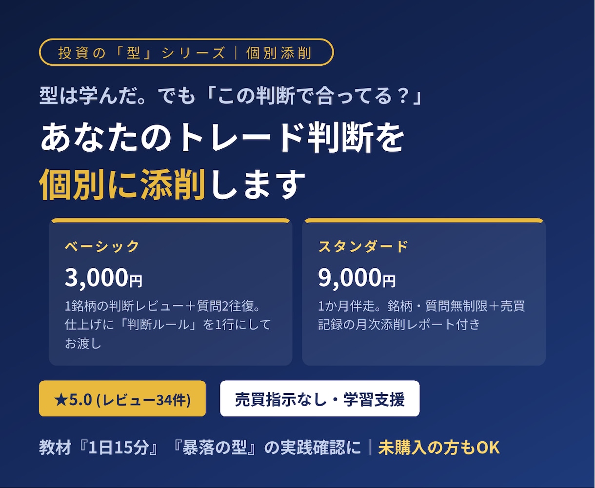 スイングトレード判断を個別に整理します 型は学んだのに迷うあなたへ。判断を添削・3,000円から イメージ1