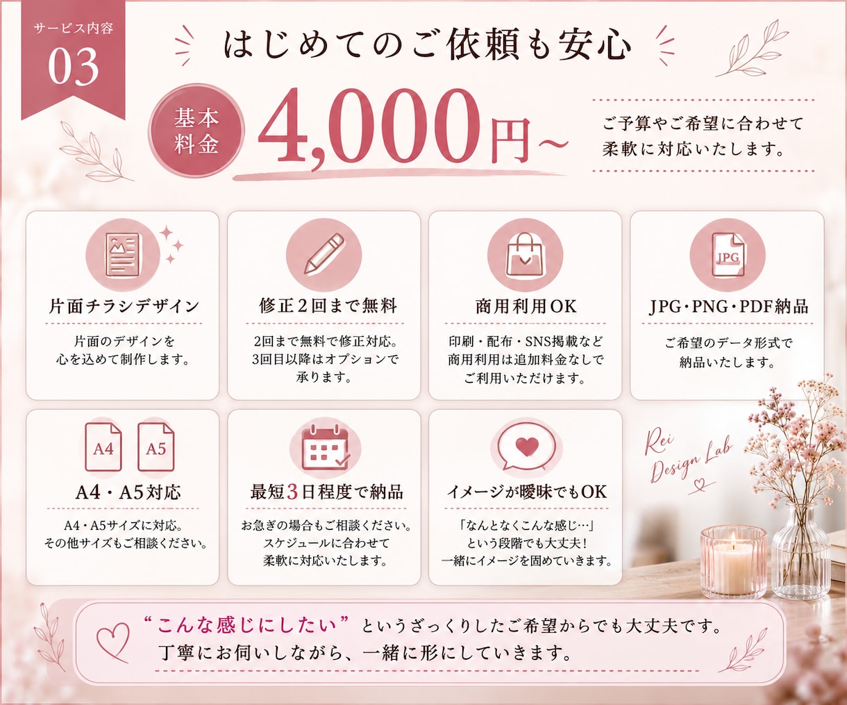 チラシ・フライヤー・広告をデザイン制作します 店舗・サロン・求人・イベント用を見やすく丁寧に制作します。 イメージ3