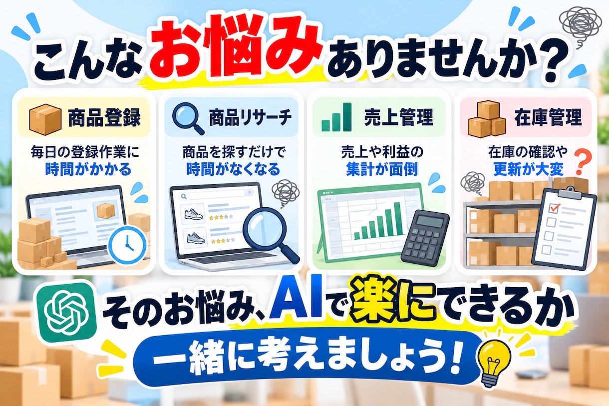 物販の面倒な作業をAIで楽にする方法を教えますます 商品登録・リサーチ・売上管理のお悩みを30分で一緒に整理！ イメージ2