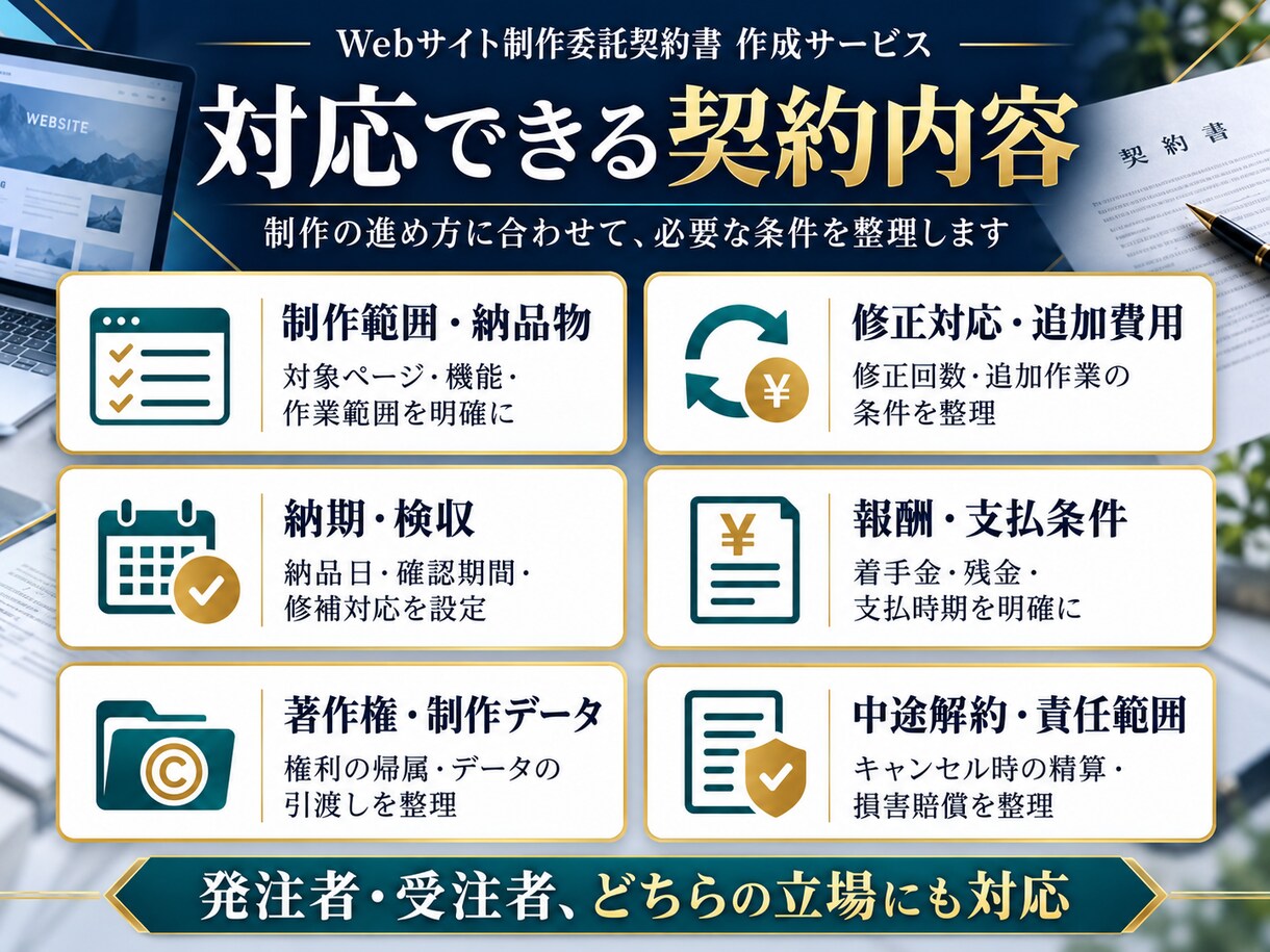 行政書士が「Webサイト制作委託契約書」作成します 契約書に強い行政書士が「Webサイト制作委託契約書」を作成。 イメージ4