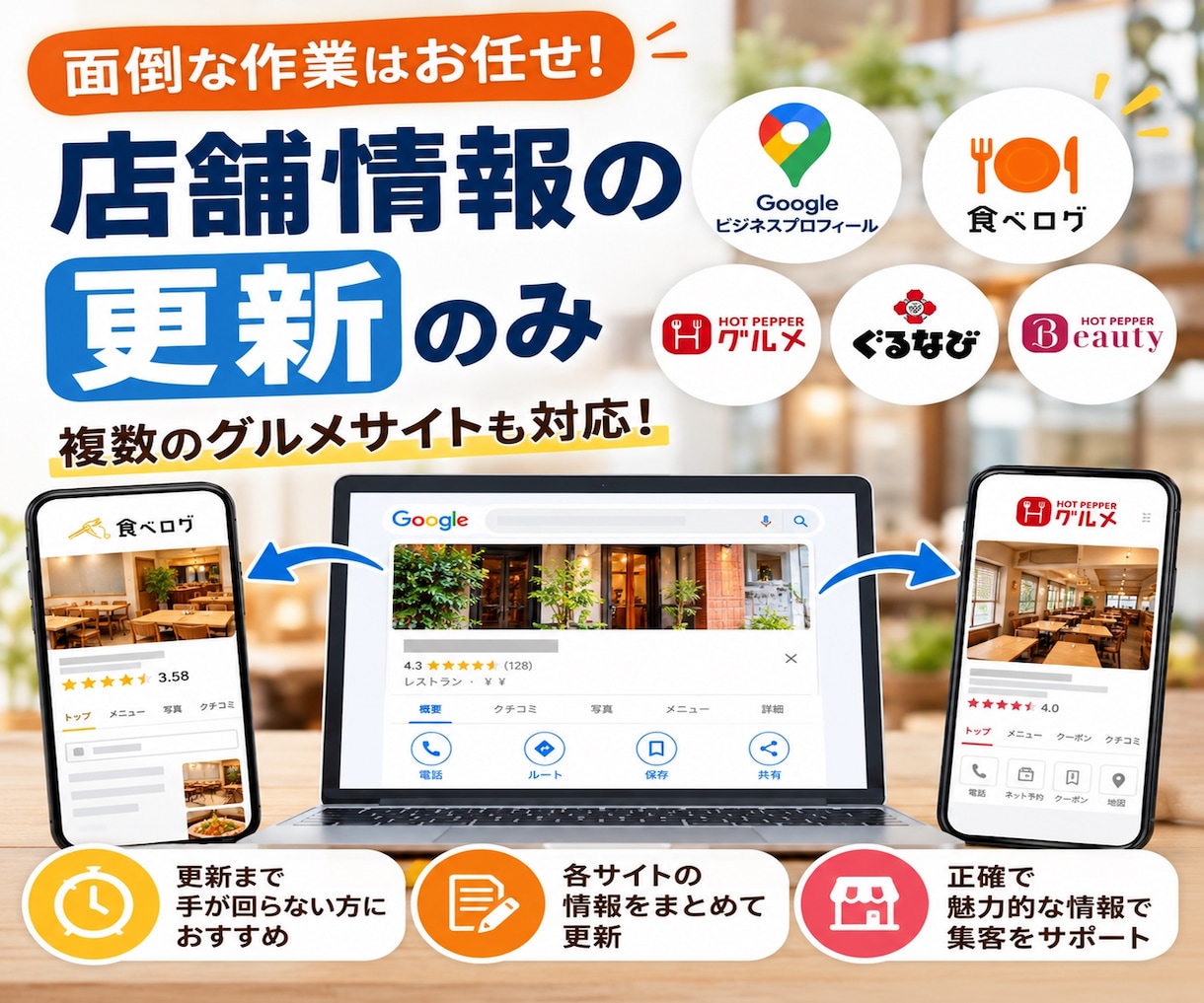 Googleビジネスプロフィールを最適化します 食べログ等の店舗情報もまとめて更新！忙しい方におすすめ イメージ1