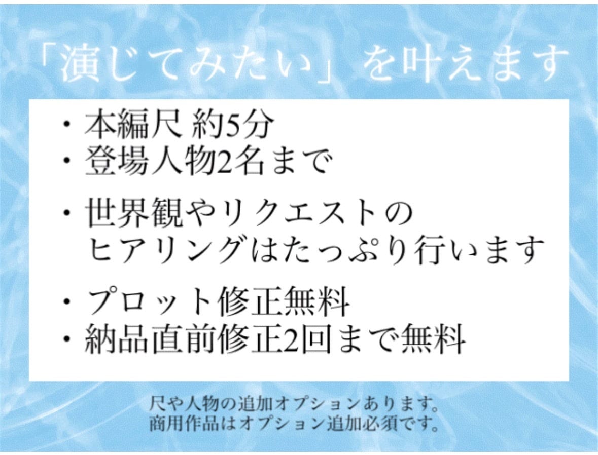 5名様限定価格！ボイスドラマの台本を書きます ジャンル不問！5分～のオリジナルボイスドラマを作りませんか？ イメージ2