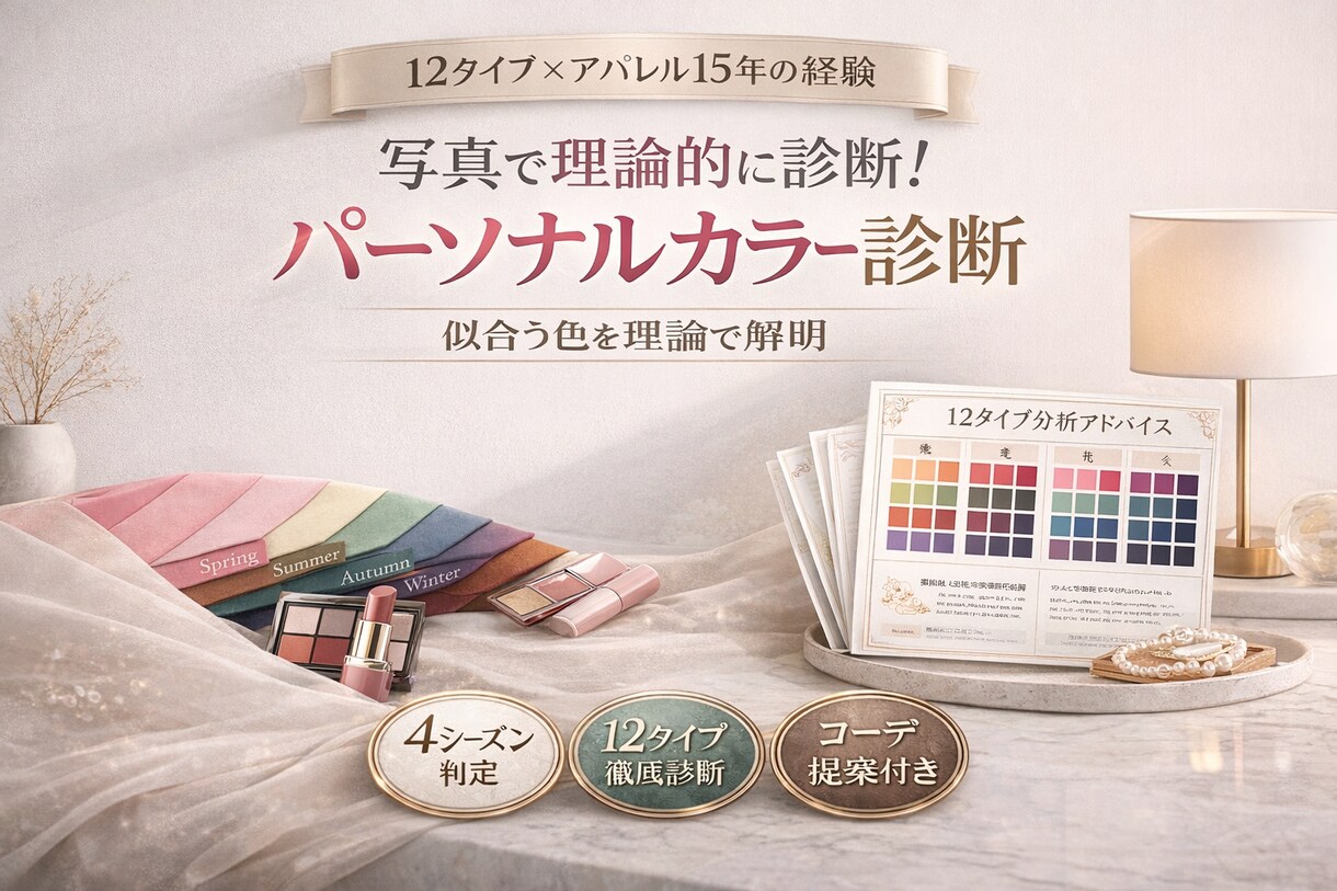 パーソナルカラー診断｜似合う色の特徴をお伝えします 写真診断｜12タイプ診断＋おすすめコーデをまとめたカルテ付き イメージ1