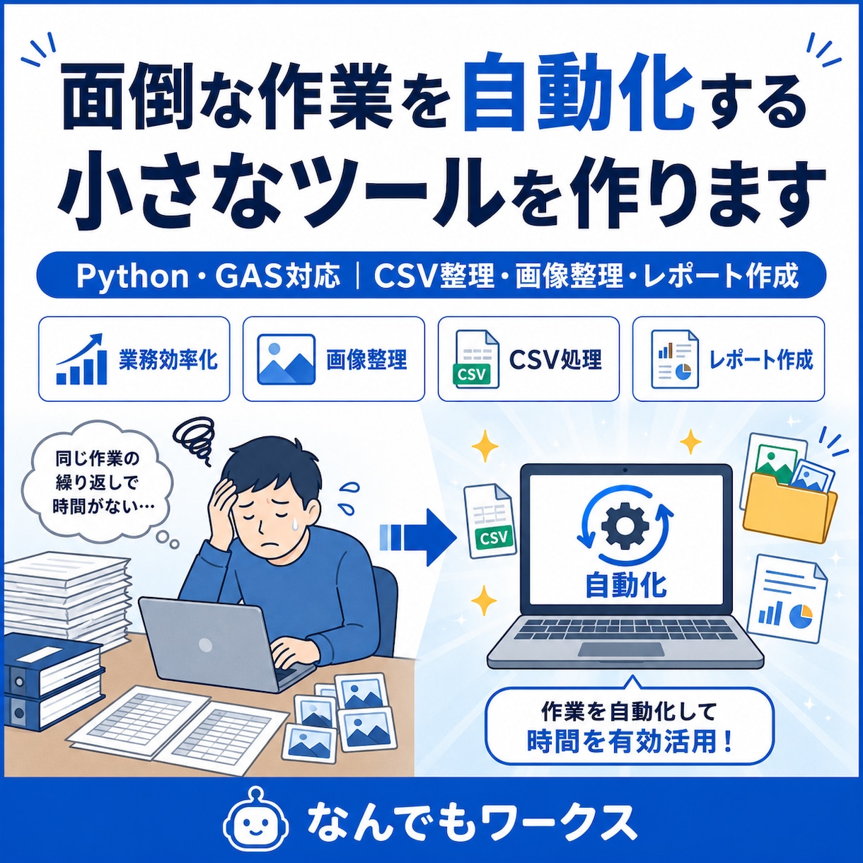 面倒な作業を自動化する小さなツールを作ります Python・GAS対応｜CSV・画像整理・定型作業の効率化 イメージ1