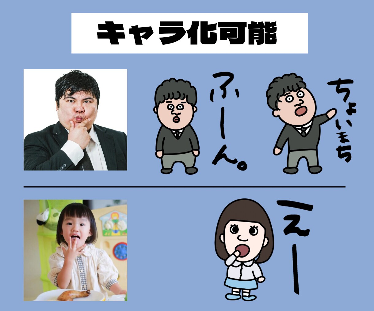 ゆるい似顔絵LINEスタンプ作成します 似顔絵をキャラ化させます。個人用・プレゼント用。 イメージ2