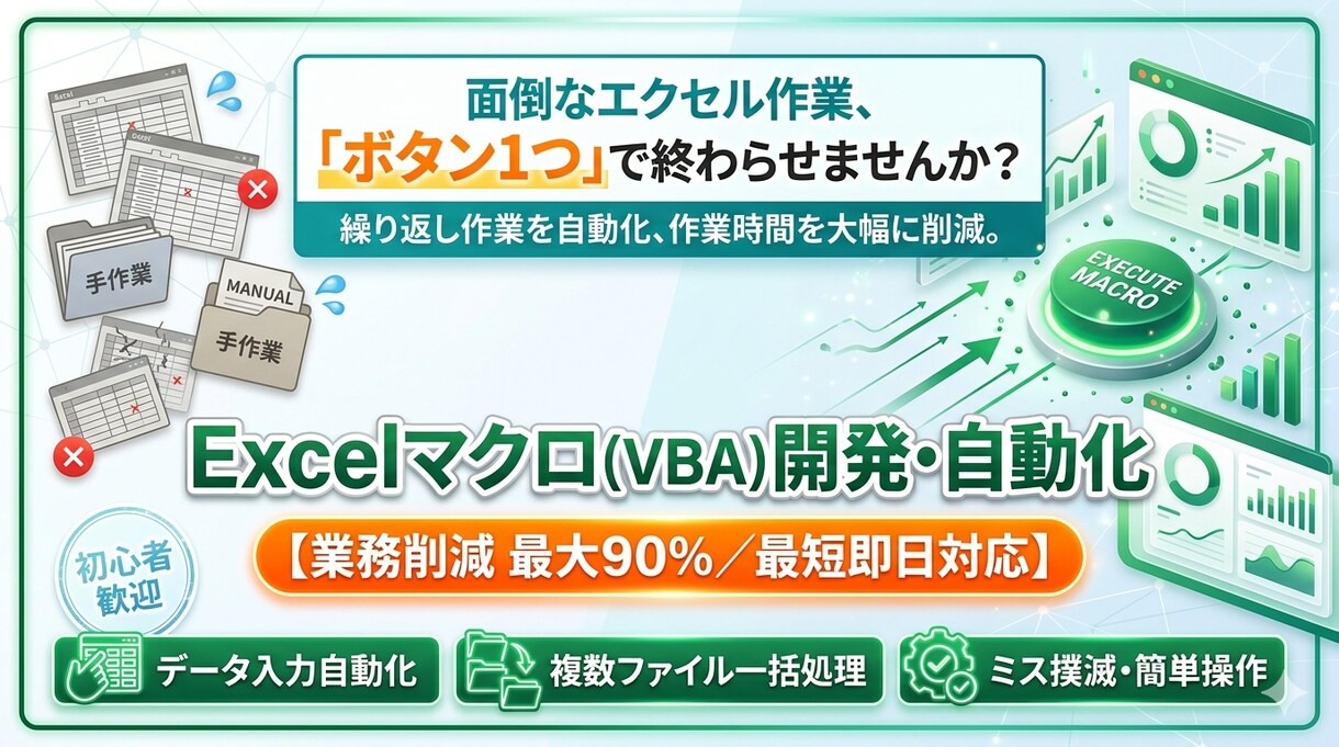 マクロで業務効率化｜ Excel作業を自動化します 「毎日のExcel作業、時間かかっていませんか？」 イメージ1