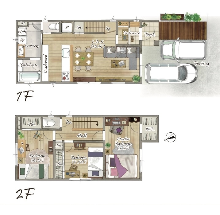 マンションのお洒落な手描き風間取り図、作成します 納品2日！水彩風の間取り図で広告を引き立たせませんか？ イメージ1