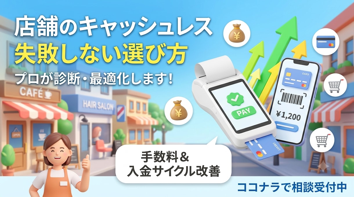 店舗に最適なキャッシュレス決済を診断・最適化します 新規、既存の手数料・入金サイクル改善までトータルサポート イメージ1