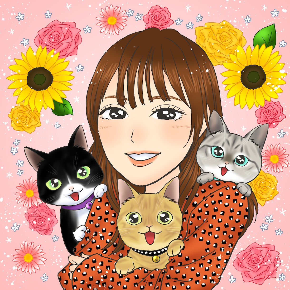 華やかで可愛い♡似顔絵風アイコンお安くお描きします リアルすぎず、シンプルすぎない！可愛い似顔絵風アイコンです♬ イメージ3