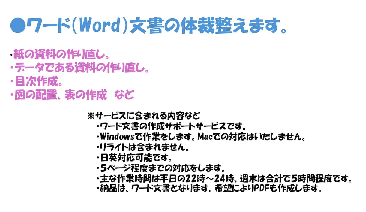 Word文書の体裁整えます 初心者でも後で編集しやすいよう、基礎的なスキルで編集。 イメージ1