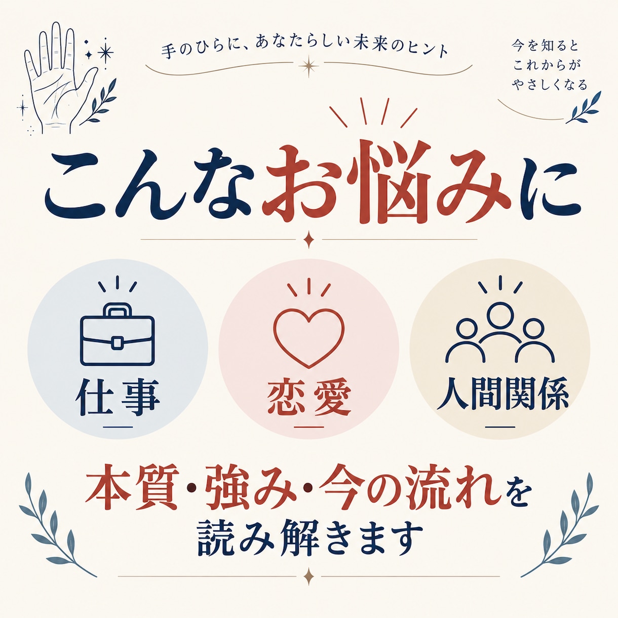 手相占い｜仕事・恋愛・人間関係を整理します 両手写真から強みと次の一歩をお伝えします イメージ2