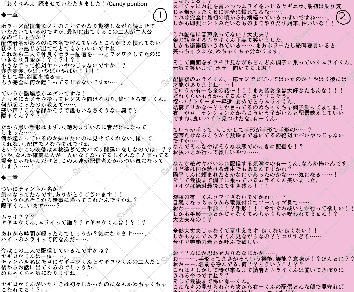 あなたの小説や漫画に長文の優しい甘口感想を書きます お急ぎOK！モチベアップに！創作友達として感想文を送ります！ イメージ3
