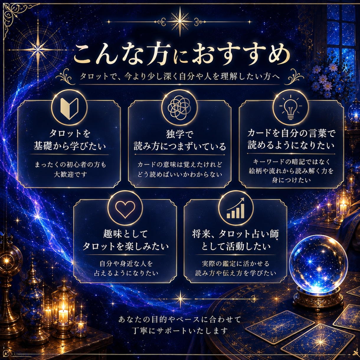 タロット講座☆基礎からマンツーマンで教えます 初心者歓迎！資料と課題、添削でプロが丁寧にサポートします。 イメージ2