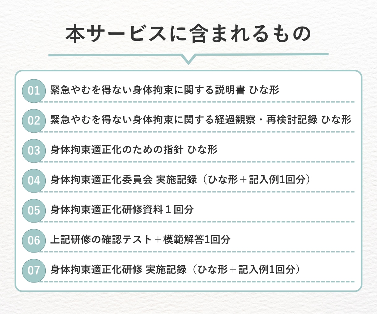運営指導で指摘０！身体拘束完全対策セット提供します 指針・委員会・研修が最短1時間*で完了【介護・障がい対応】 イメージ3