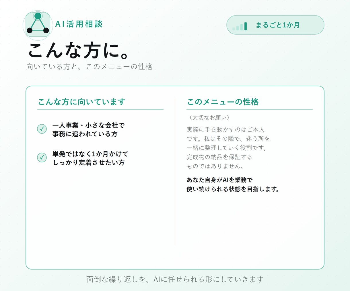 ChatGPT・Claudeを1か月で業務化します 業務の棚おろしから定着まで1か月で イメージ4