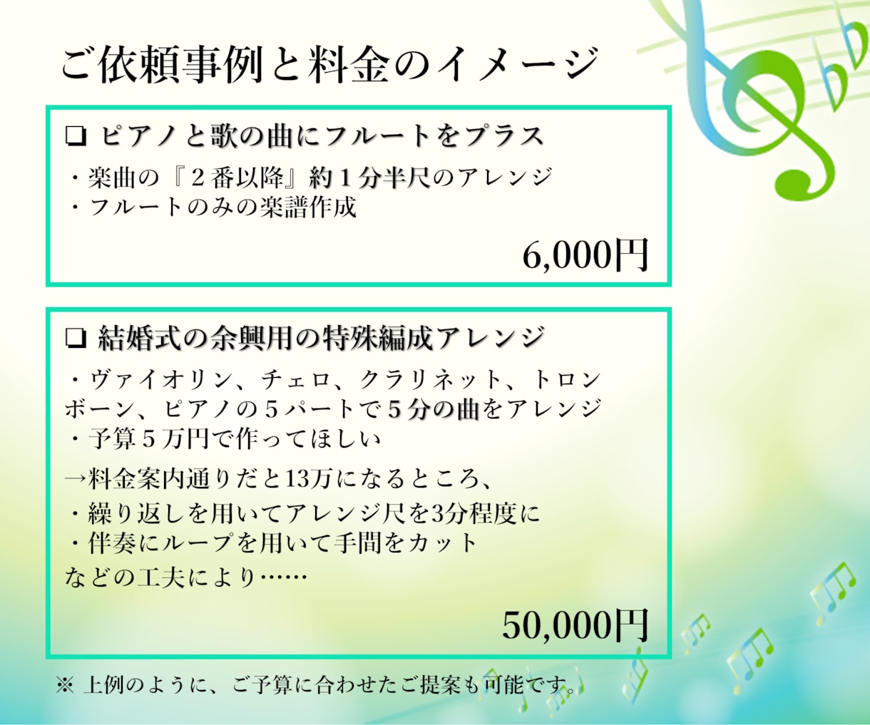耳コピ採譜も移調譜も！演奏用の楽譜を作成します 管弦楽器もお任せ！歌ってみた・結婚式余興・発表会やイベント等 イメージ8