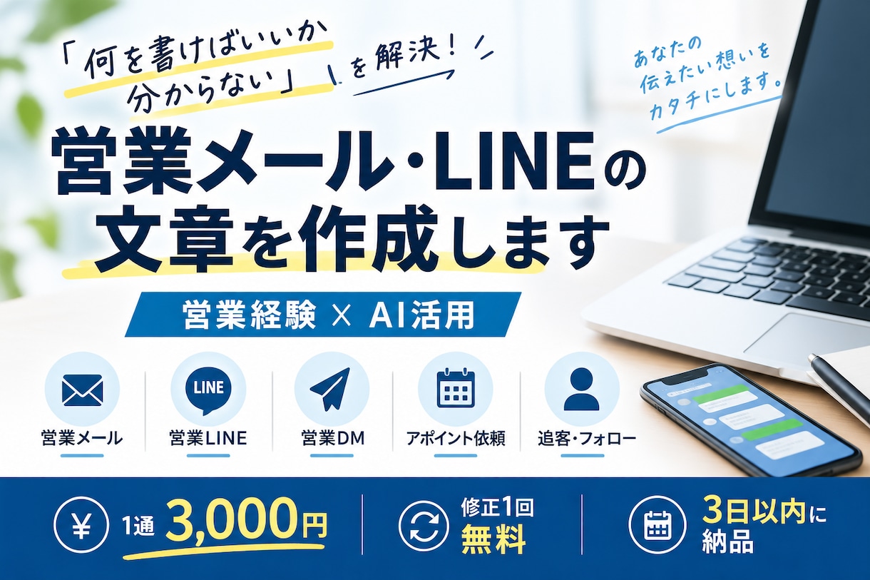 営業メール・LINEの文章を作成します 営業経験×AIで、伝わりやすい文章に整えます イメージ1