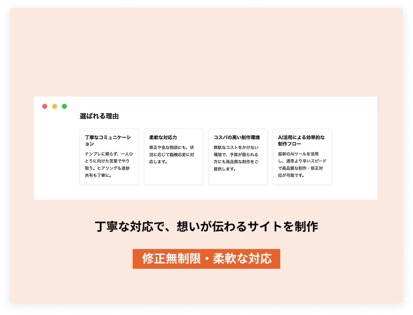 丁寧な対応でWordPressサイト制作します 丁寧なヒアリングと柔軟な対応で安心をお届けします イメージ1