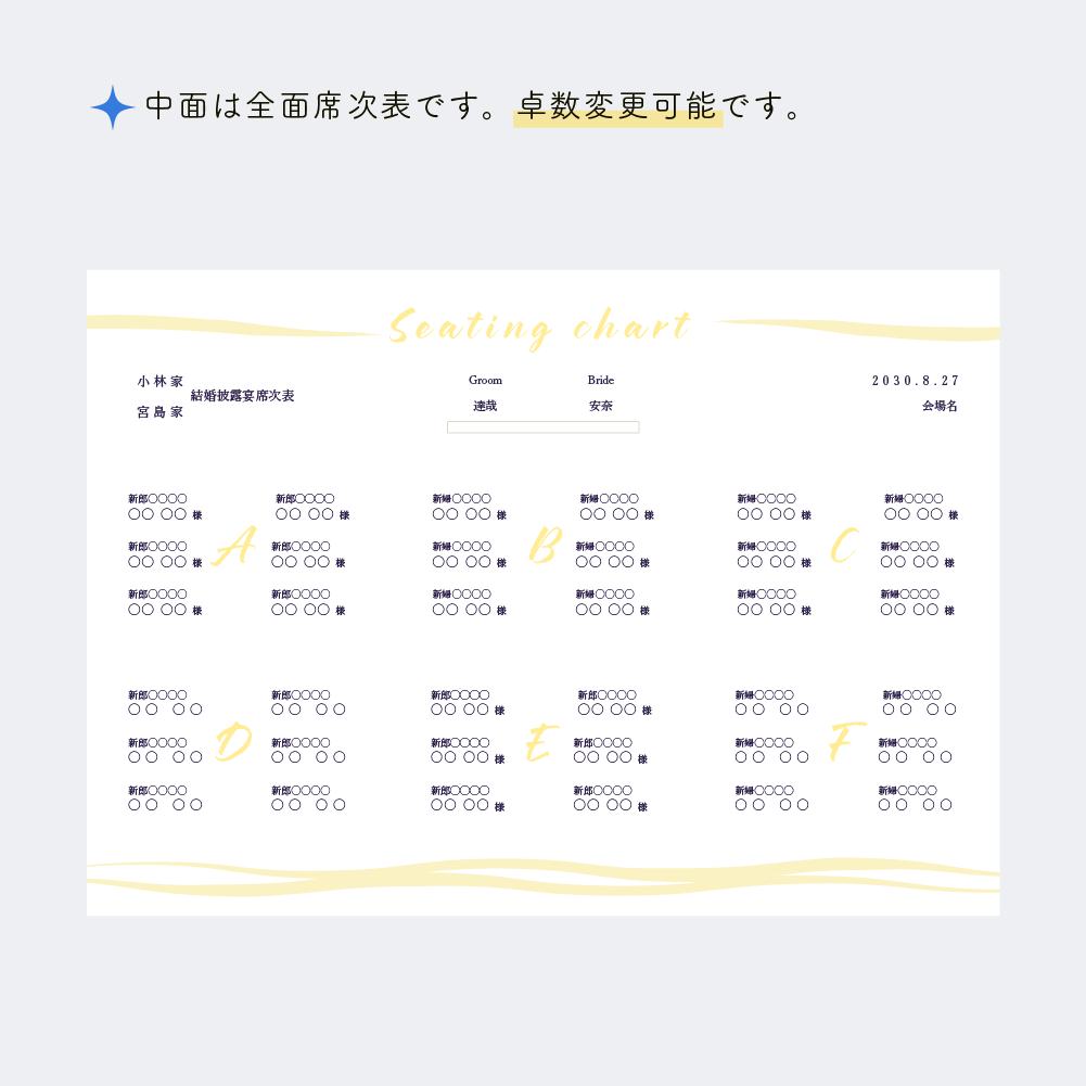サマーウェディングに◎三つ折り 席次表作ります 印刷納品まで対応◎三つ折りの席次表をセミオーダーで作ります！ イメージ3