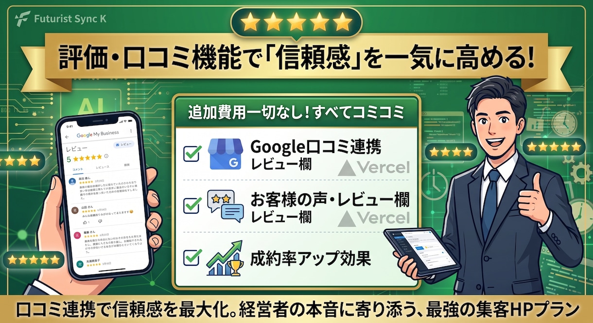 初期費用0円！！最新Vercel環境で作成します Wordpress不要！爆速表示＆口コミ評価設定も対応 イメージ5