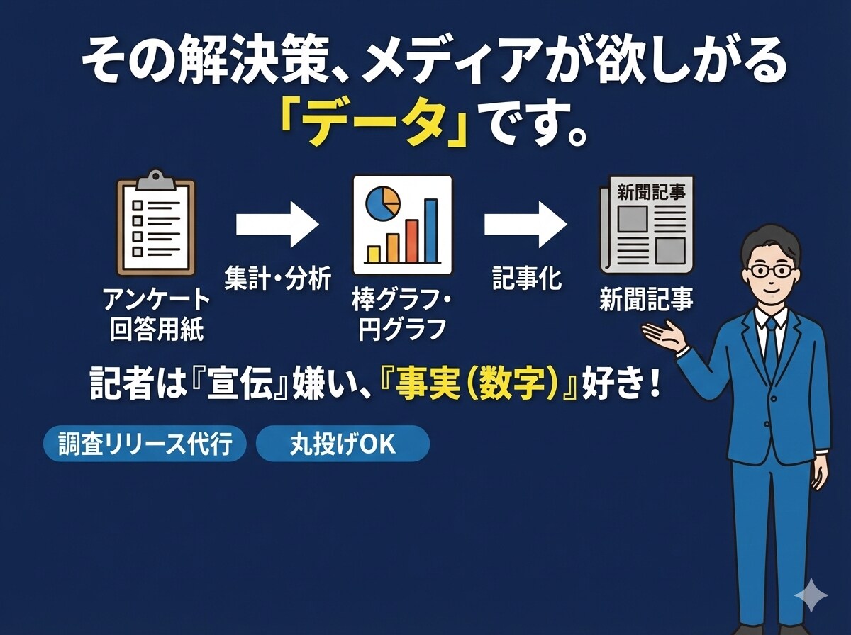 調査プレスリリースの企画配信一括代行します メディアが飛びつくプレスリリースの企画〜作成まで丸投げOK イメージ3