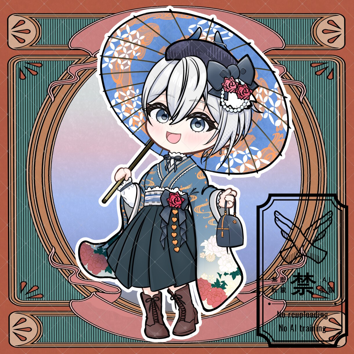 商用利用可！【大正ロマン 袴】ミニキャラを描きます ライバー活動をお手伝い！配信/パネル開け/アイコン/グッズ イメージ4