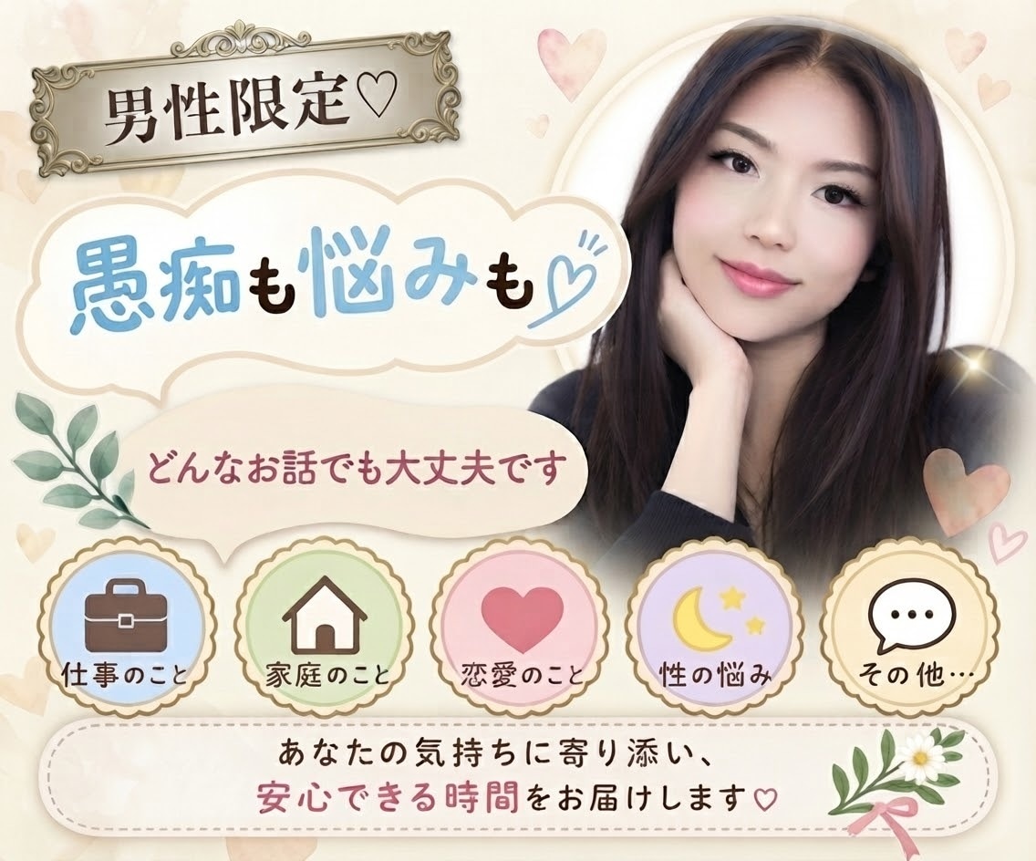 男性限定⭐︎頑張ってるあなたに寄り添い、応援します 家庭、恋愛、仕事、人間関係、性など、なんでもお話くださいね♡ イメージ1