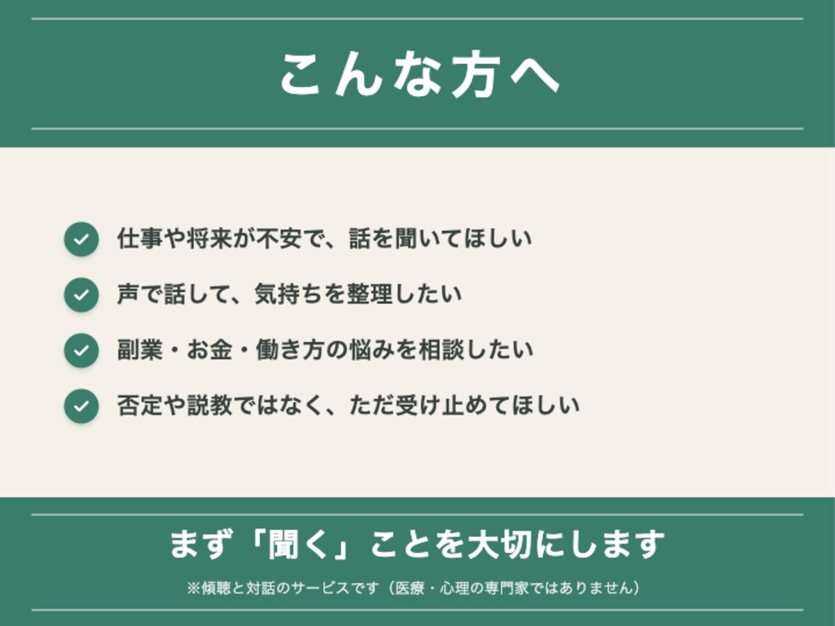 つらい気持ち、否定せずにじっくり聞きます うまくいかない時のしんどさ、声でじっくり受け止めます イメージ2
