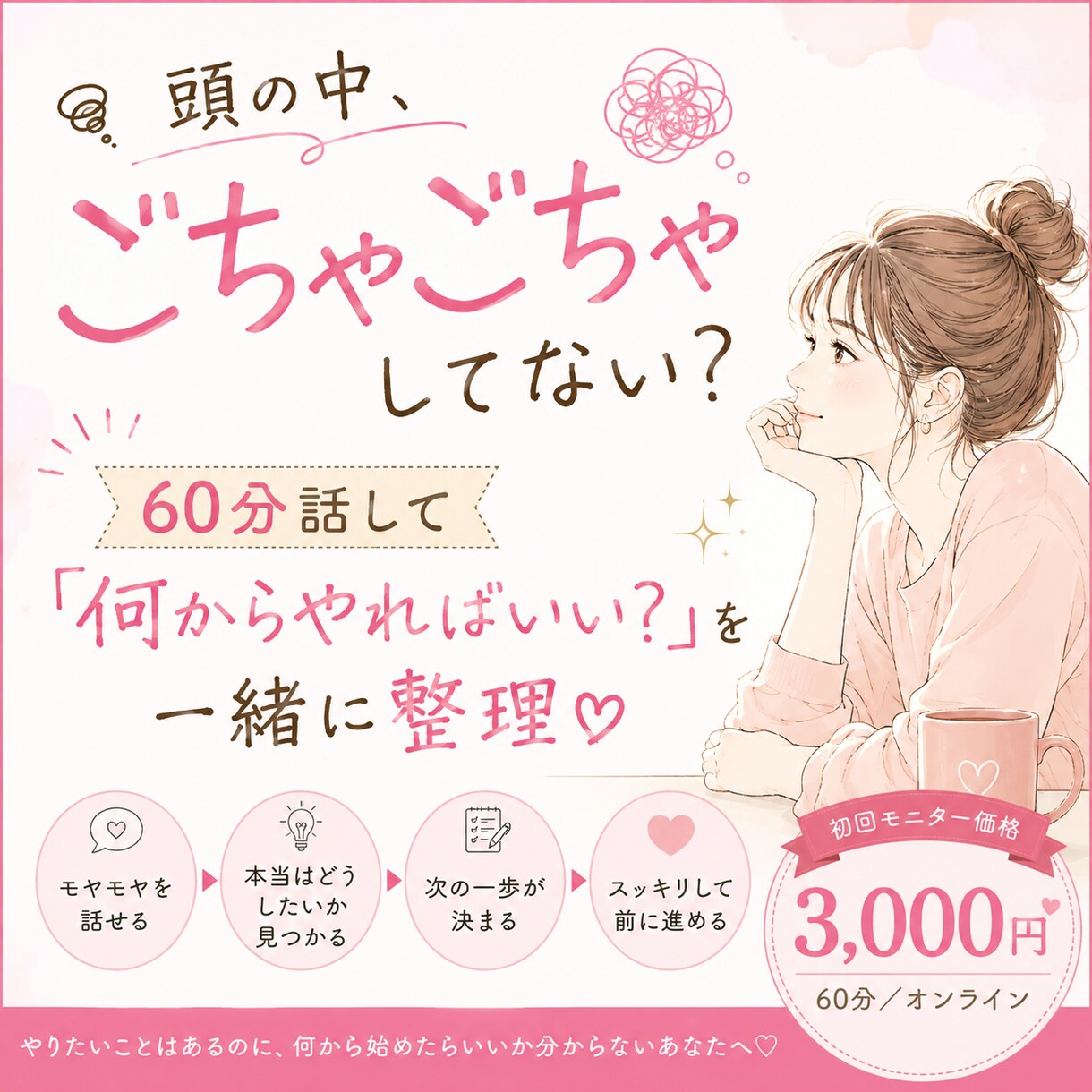 頭の中を整理して次の一歩を一緒に決めます 「何からやればいい？」を一緒に整理します♡ イメージ1