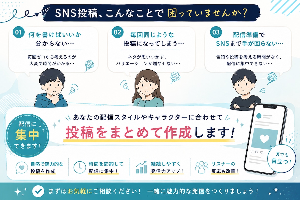 配信者向けSNS投稿を作成します X投稿から配信告知までまとめてお任せください イメージ3