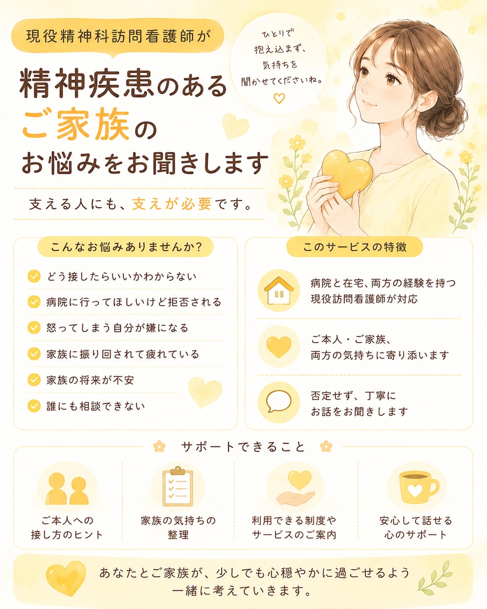 支える人にも、支えが必要です。相談お受けします ご本人だけでなくご家族の苦しさや不安にも寄り添います イメージ1