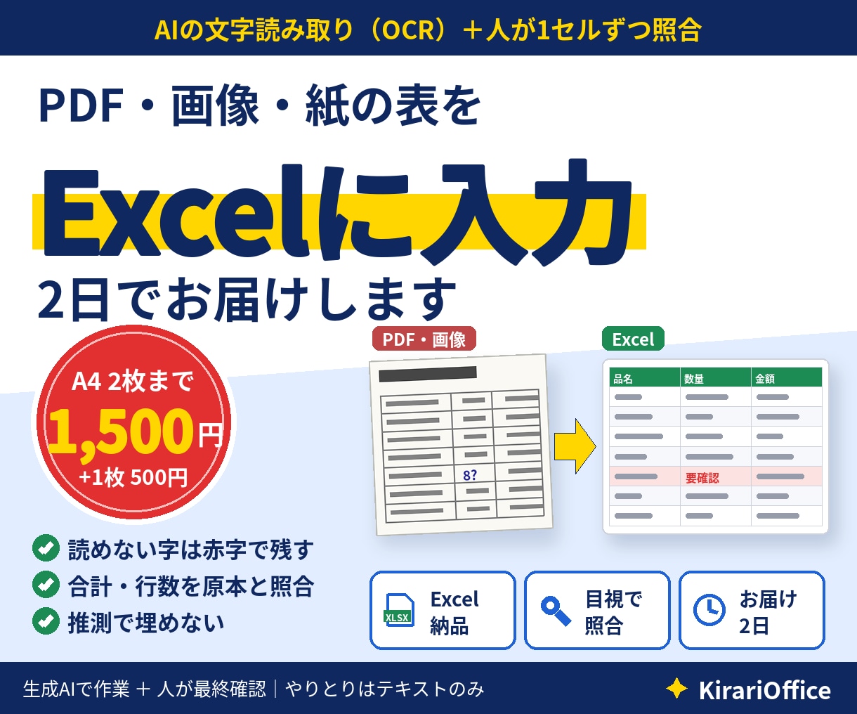 PDF・画像の表をExcelに入力します A4 2枚1,500円｜読めない字は赤字・推測で埋めない イメージ1