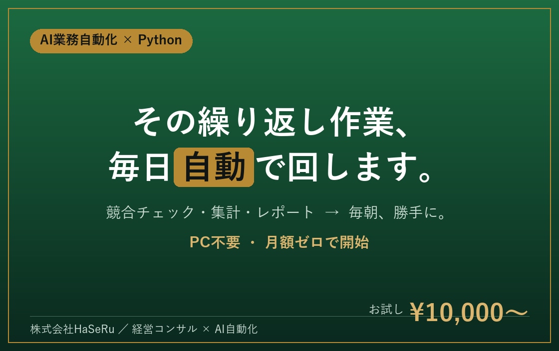 繰り返し作業を1つ、自動化（PC不要）します 競合チェック・集計・レポート・仕分けを、決まった時間に自動で イメージ1